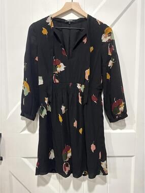 Madewell Black Floral Print Long Sleeve Dress, Size 0